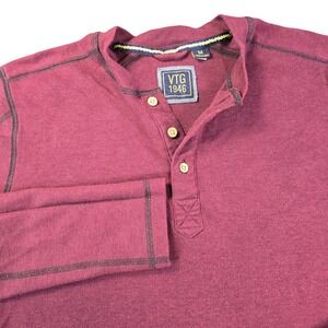 VTG 1946 Men's Burgundy Henley Shirt Long Sleeve Thermal Ribbed Size Medium